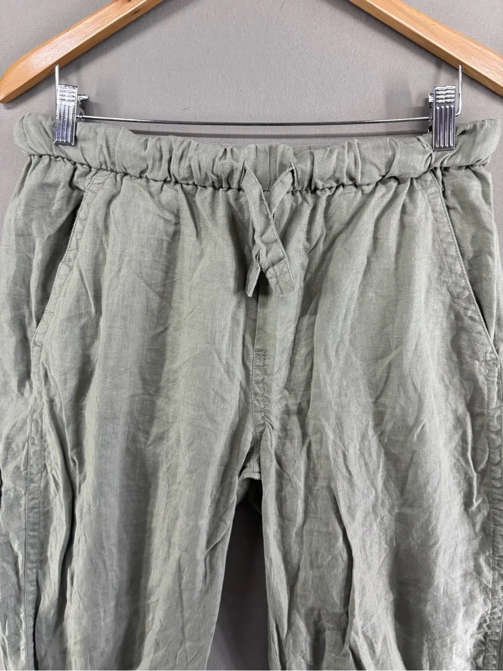 Everlane Women Drawstring Pant Linen Size Small Green Olive Summer Vacation